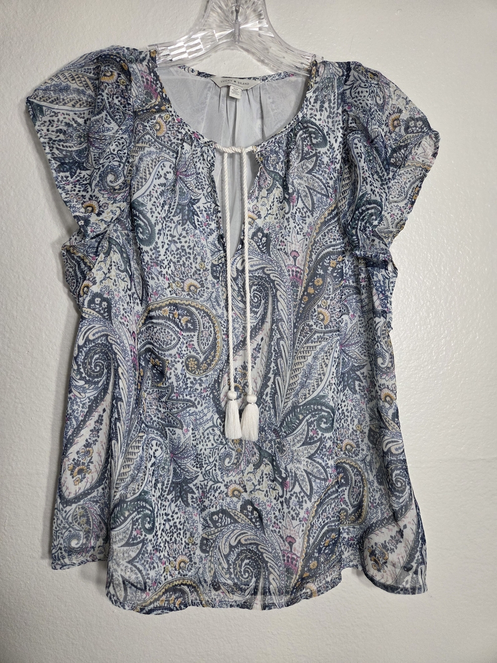 Lucky Brand Lightweight Tassle Tie Print Top